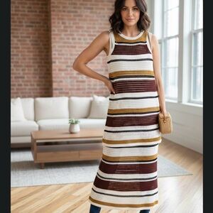 Nine West Striped Crochet Knit Maxi Dress - Size M - Boho Summer Sleeveless NWT
